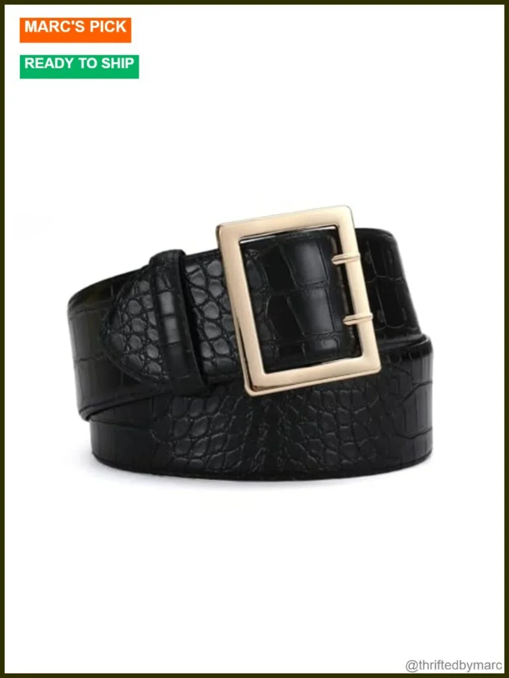 Wide Faux Leather Belt with Gold Buckle for Dresses